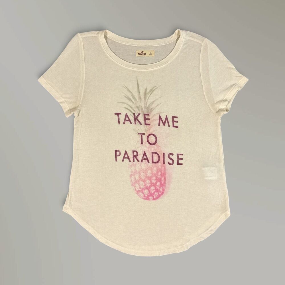 Hollister Shirt Women's Easy Tee Round Neck Short Sleeve Top Pineapple Size XS